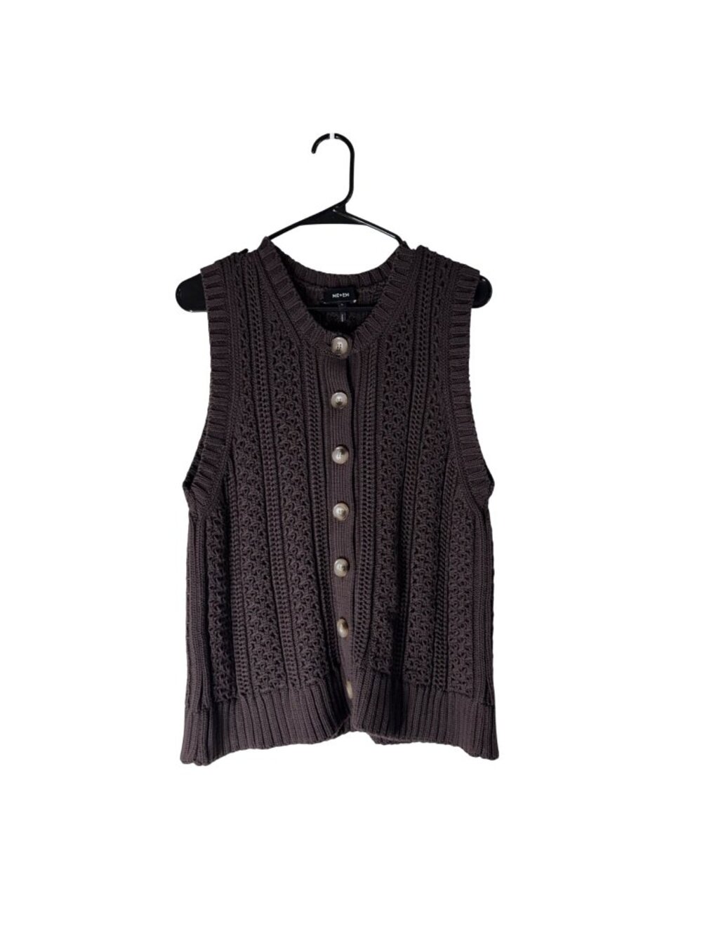 ME+EM Brown Chunky Knit Cotton Sleeveless Sweater Cardigan Vest Womens Large
